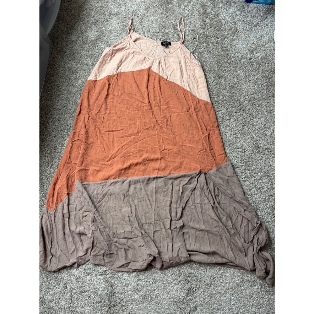 Gigio USA Swiss Dot Colorblock Maxi Dress Peach Rust Taupe Small Boho Flowy
